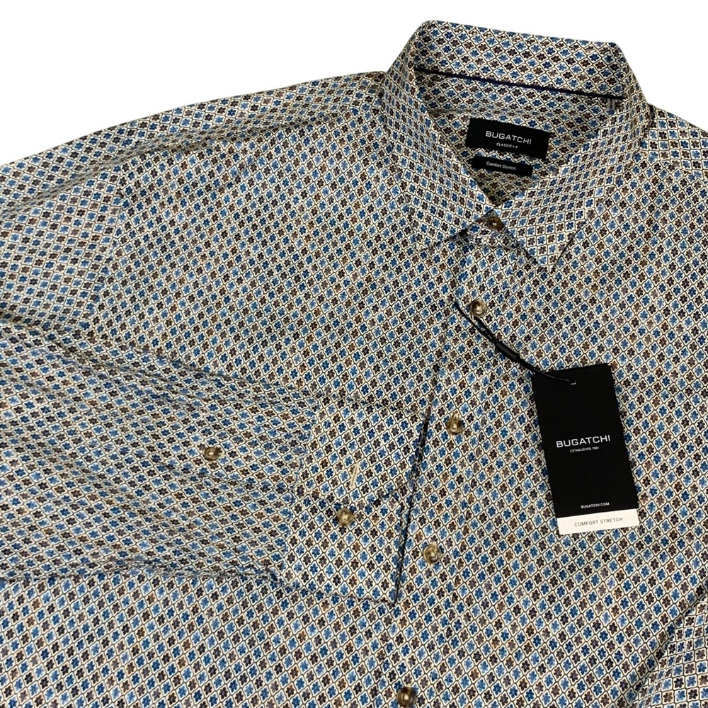 Bugatchi Shirt Mens XXL Mocha Classic Fit Comfort Stretch Floral NWT